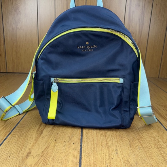 Kate Spade New York Navy Blue Backpack with Yellow and Aqua Accents - Picture 1 of 16